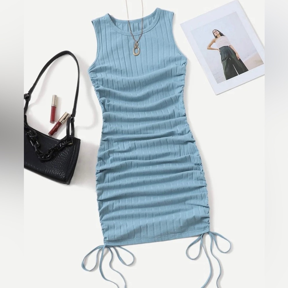 Blue Cotton Bodycon Dress